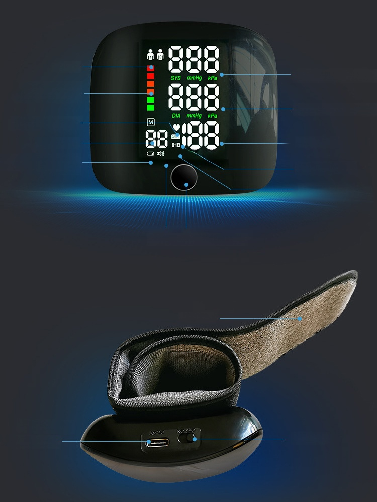 Large Screen Digital Wrist Blood Pressure Meter with Voice Prompt