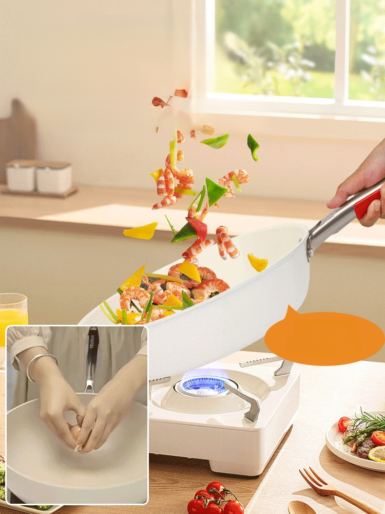 【四倍不黏】貝殼鵝卵石多功能不沾平底鍋，无涂层不粘锅平底锅🍳100%不粘锅，轻油少烟，无油煎蛋没问题🌿不管是煎、炒、炖还是煮，这款锅能顶八个锅✨易清洗省油，无惧各种烹饪需求