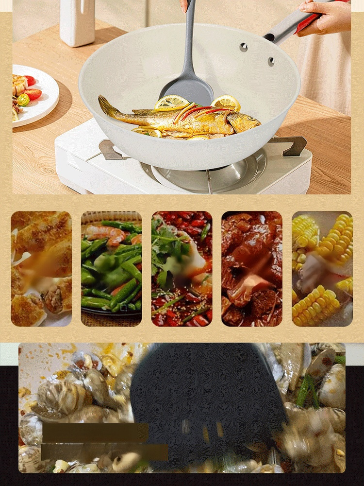 【四倍不黏】貝殼鵝卵石多功能不沾平底鍋，无涂层不粘锅平底锅🍳100%不粘锅，轻油少烟，无油煎蛋没问题🌿不管是煎、炒、炖还是煮，这款锅能顶八个锅✨易清洗省油，无惧各种烹饪需求