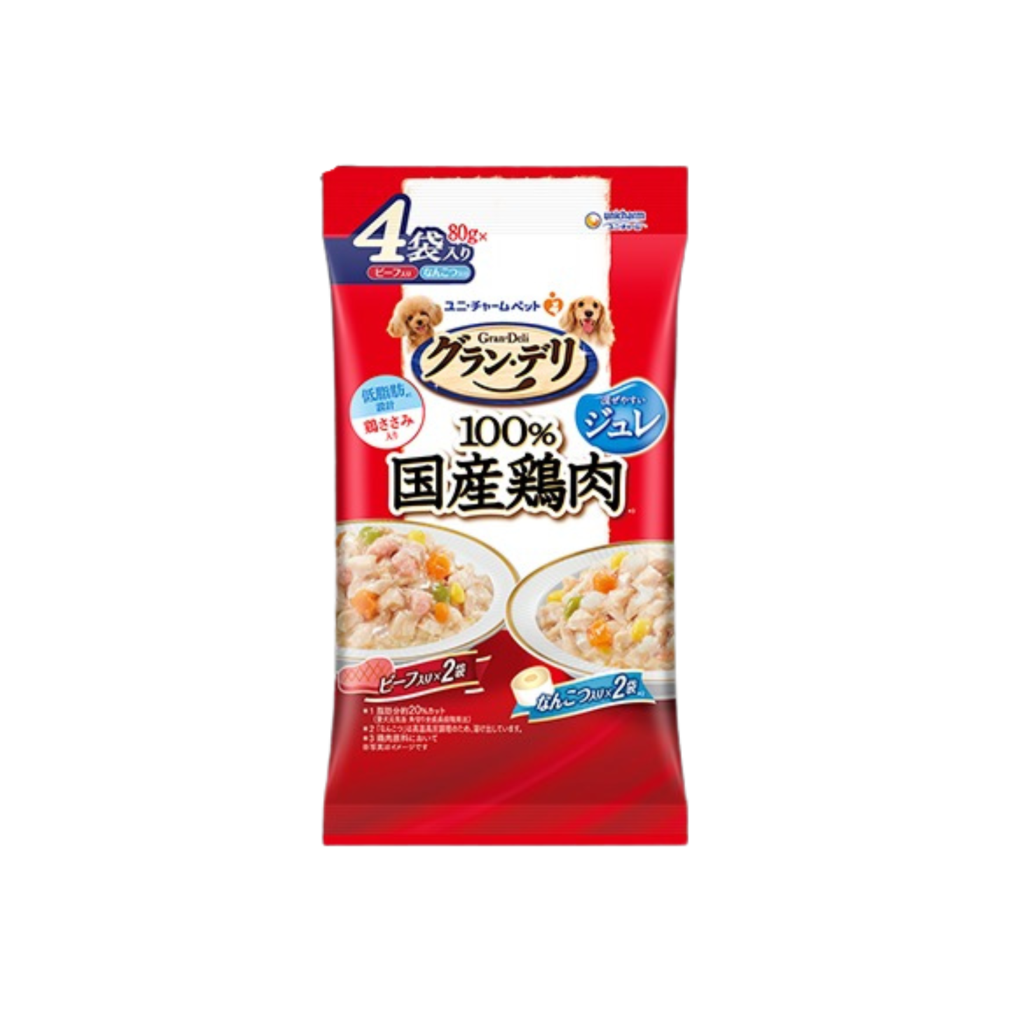 unicharm-*Gran-Deli 雞肉濕糧包 - 牛肉&軟骨啫喱(80g*4入)(4520699603871)[平行進口]