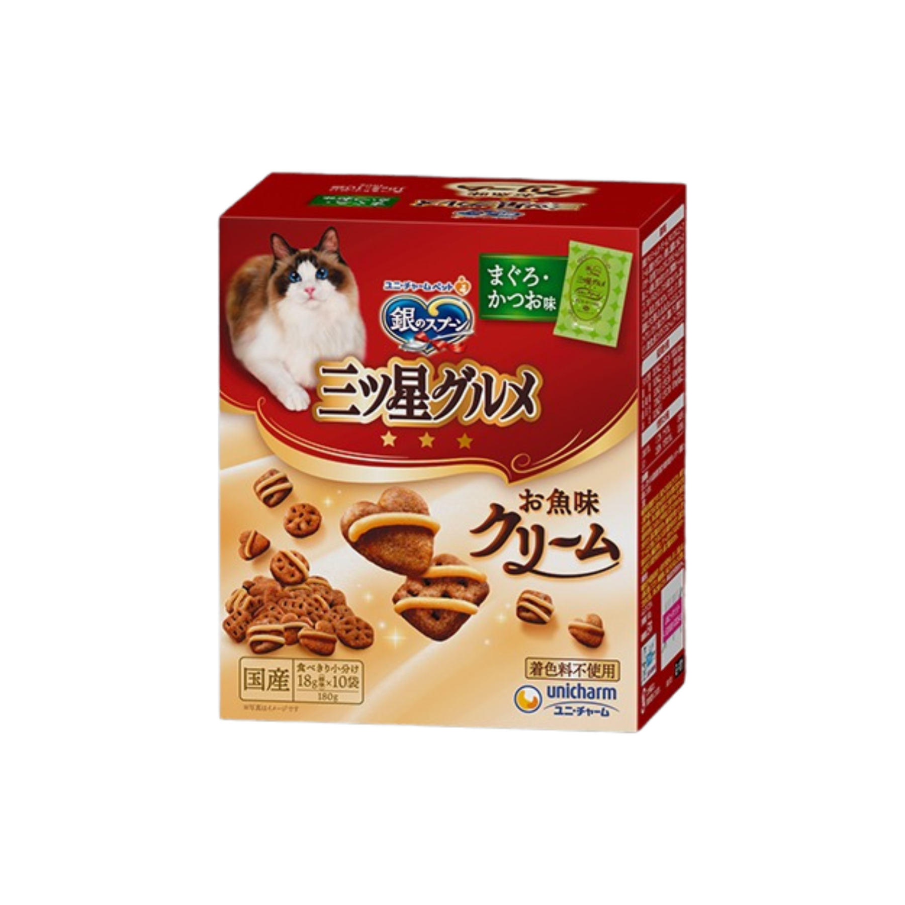 unicharm-*【吞拿魚+鰹魚】三星銀匙美食貓貓脆餅18g*10包(4520699630549)[平行進口]