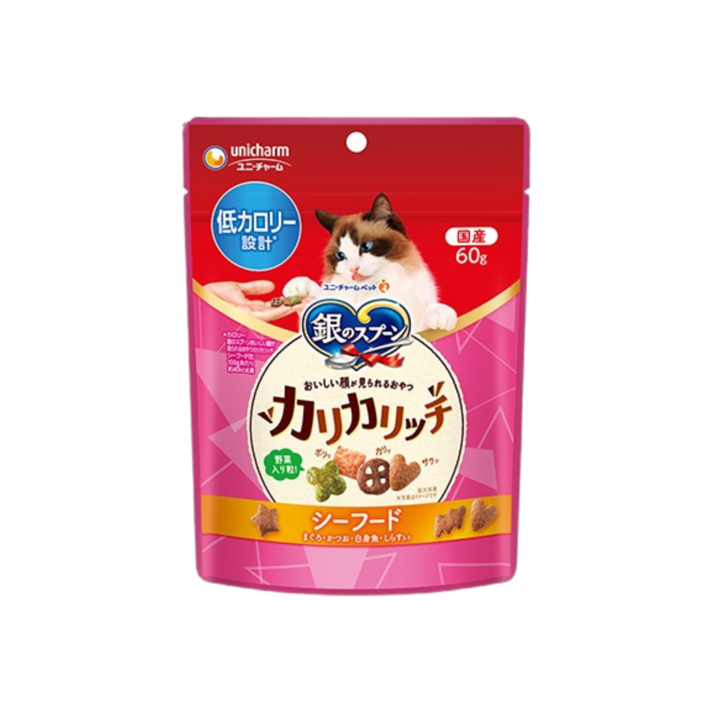 unicharm-*銀匙 - 貓咪脆餅60g(海鮮味低脂配方)(4520699660577)[平行進口]