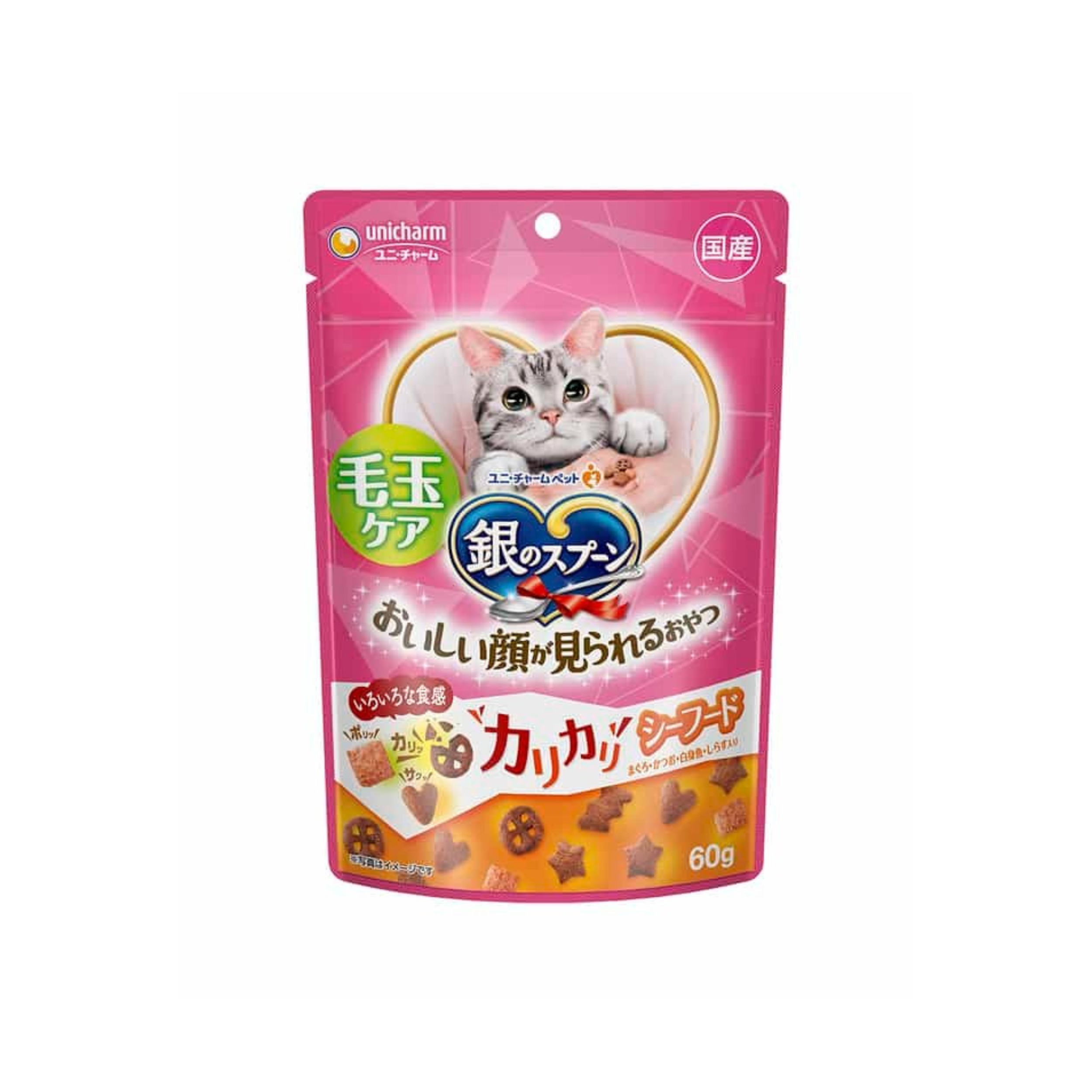 unicharm-*銀匙 - 貓咪脆餅60g【排出毛球配方】(4520699694558)[平行進口]