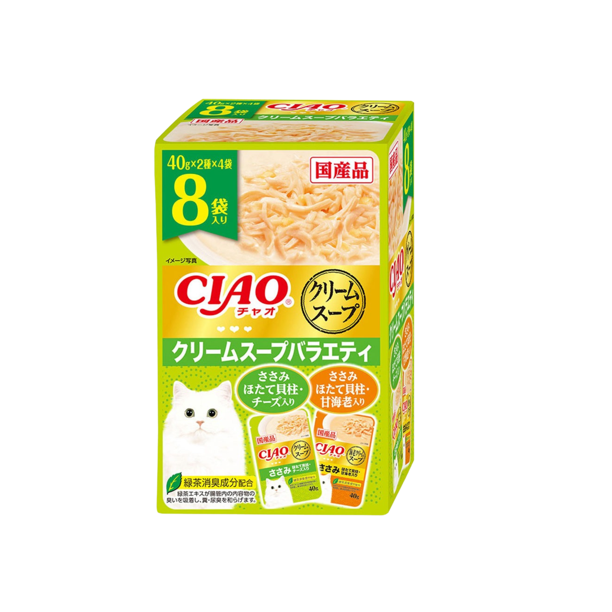 CIAO-*8包(雞肉扇貝起司+雞肉扇貝蝦) 2款貓咪高湯餐包 40g(4901133596797)[平行進口]