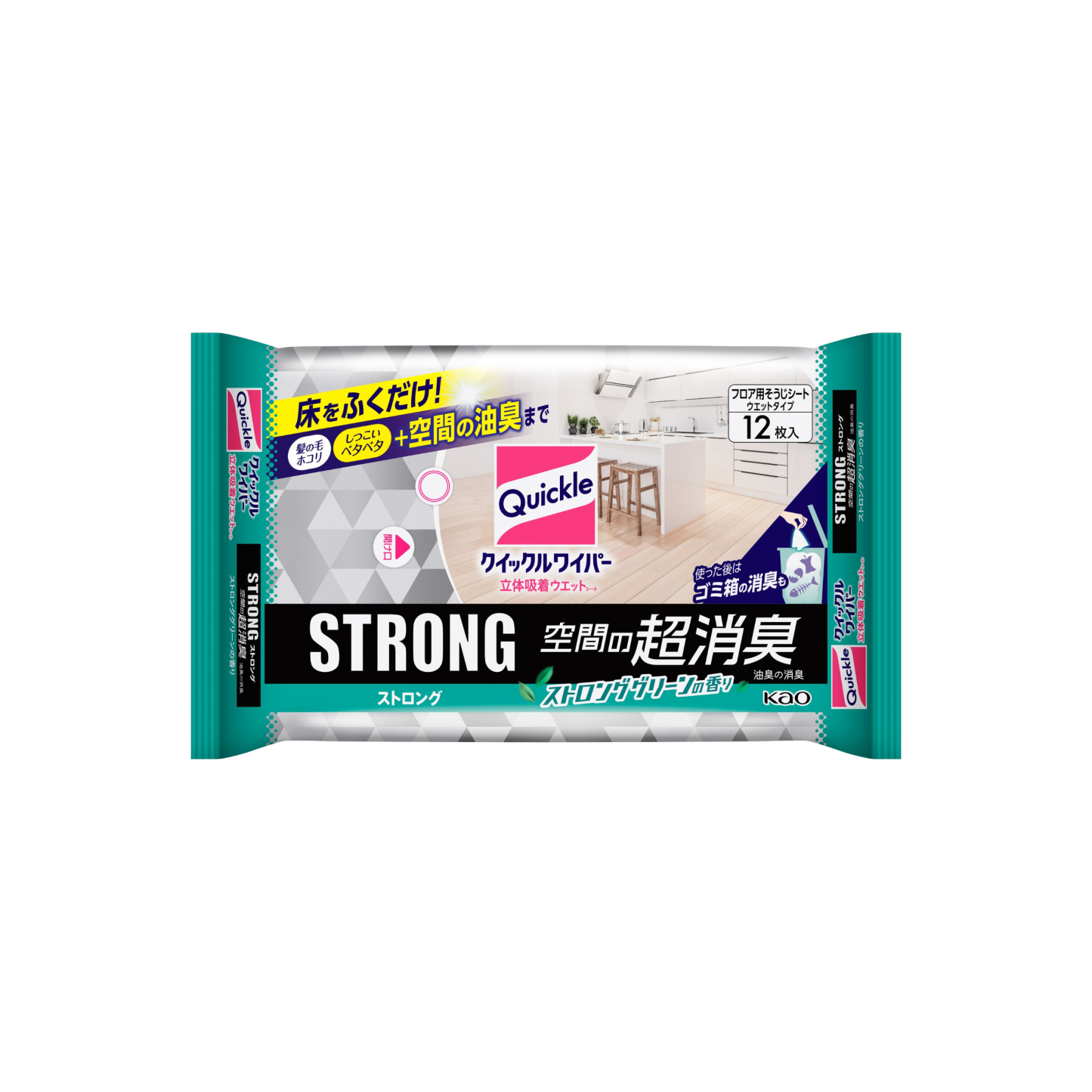 花王-*Quickle 立體吸附超消臭地板清潔濕紙巾 12枚入(4901301438027)[平行進口]