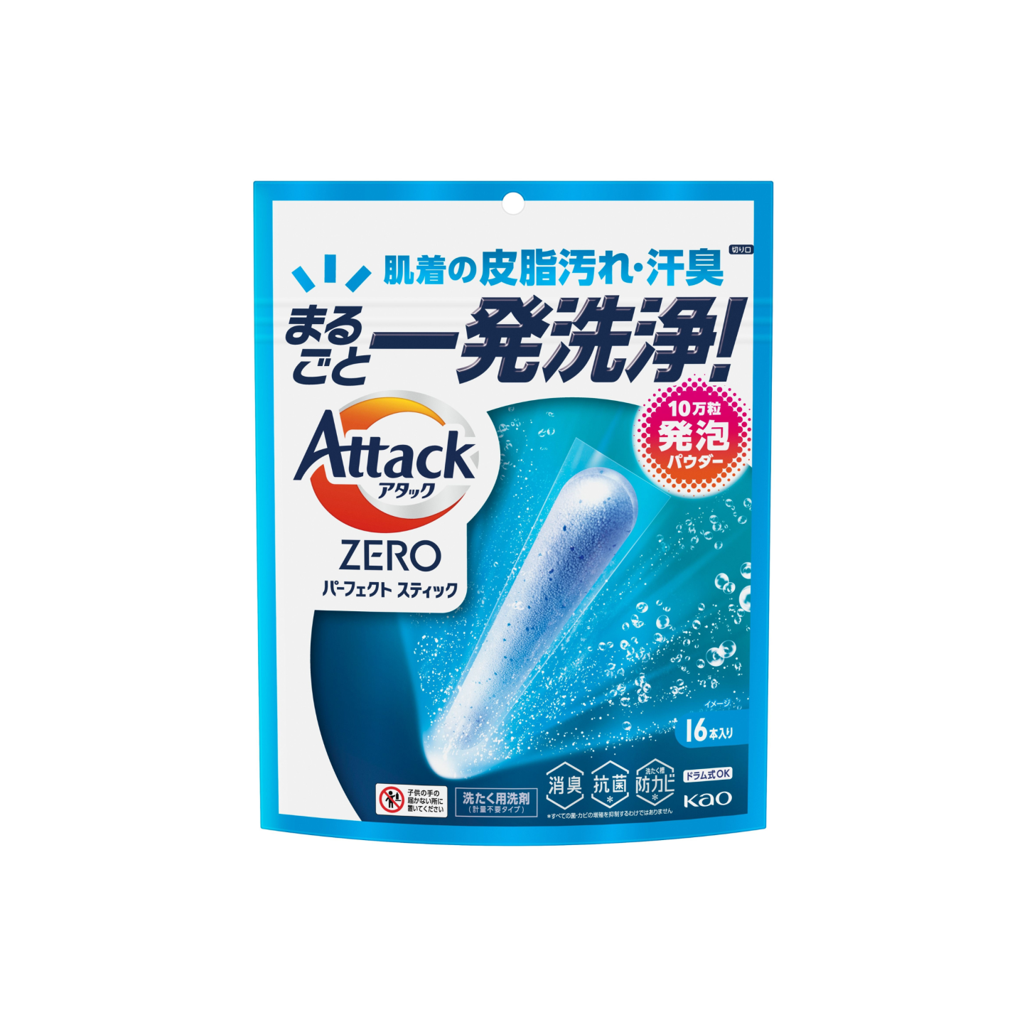 花王-*Attack 潔霸ZERO超濃縮殺菌洗衣棒 16支裝(4901301451477)[平行進口]