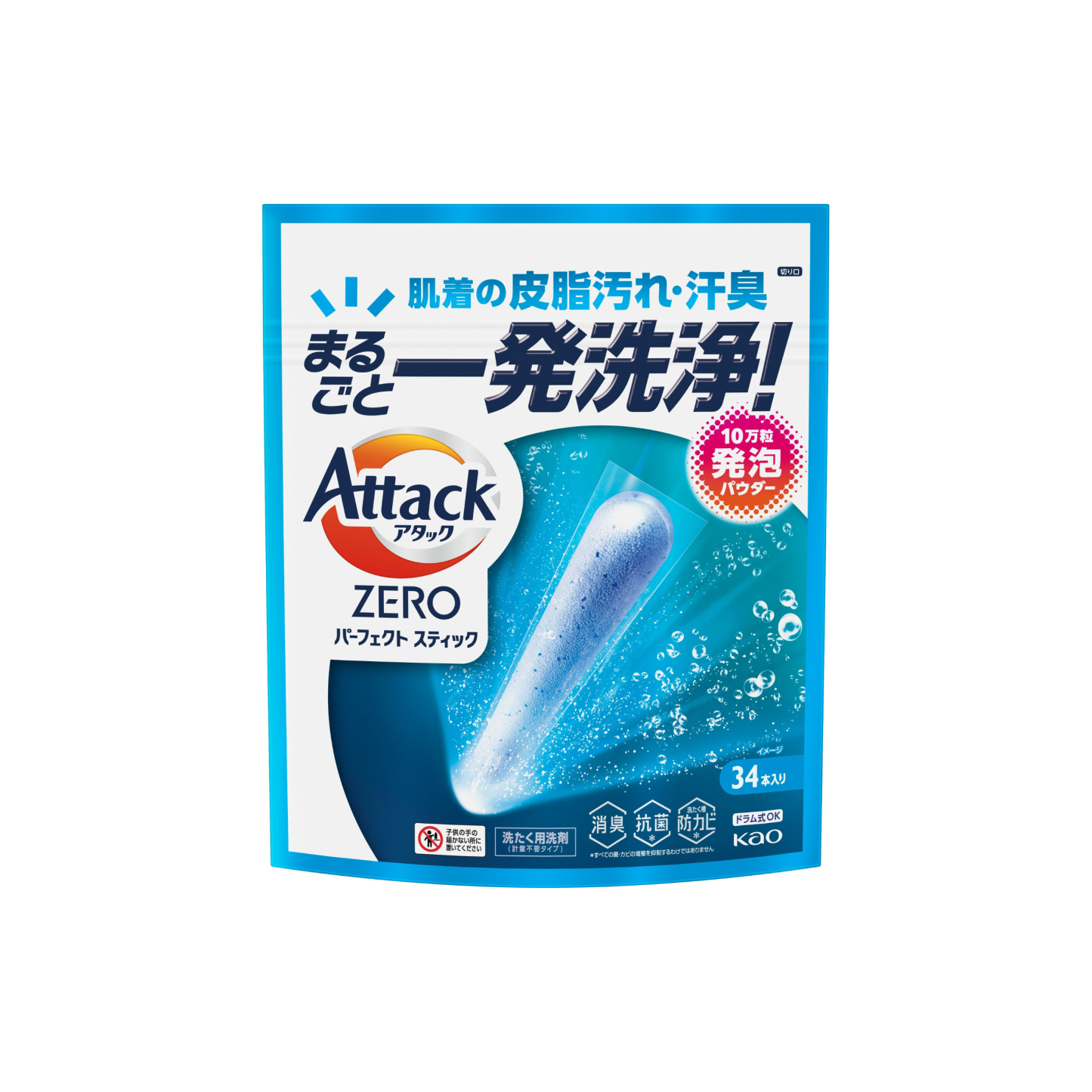 花王-*Attack 潔霸ZERO超濃縮殺菌洗衣棒 34支裝(4901301451484)[平行進口]