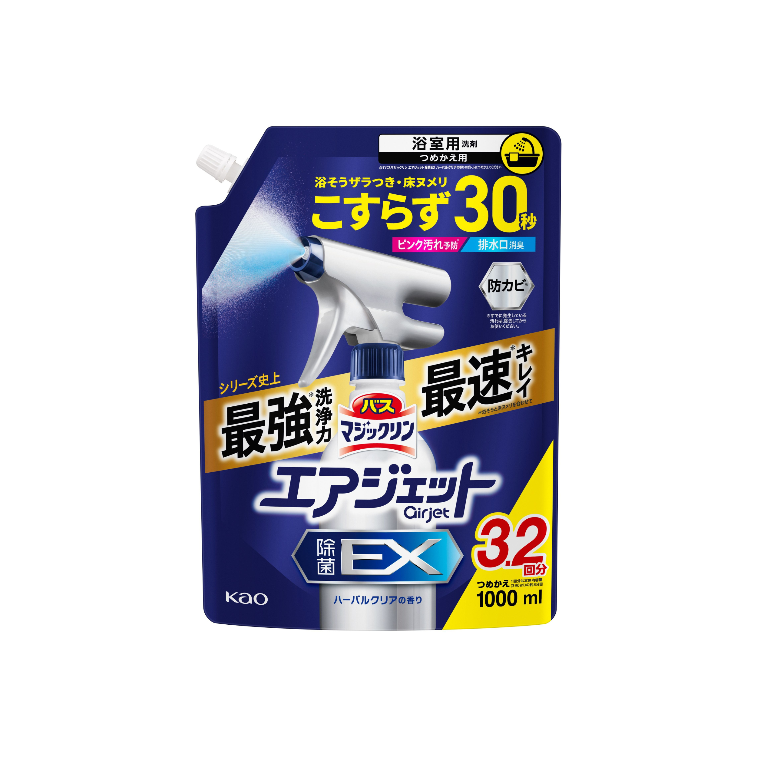 花王-*[草本清香]萬潔靈 Air Jet 除菌EX 浴室清潔泡沫噴霧 補充裝1000ml(4901301453242)[平行進口]