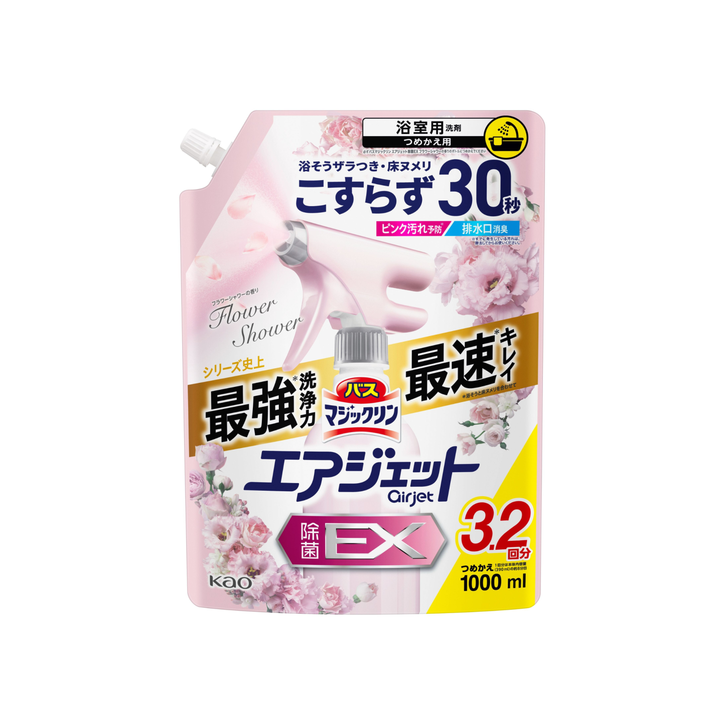 花王-*[清新花香]萬潔靈 Air Jet 除菌EX 浴室清潔泡沫噴霧 補充裝1000ml(4901301453273)[平行進口]
