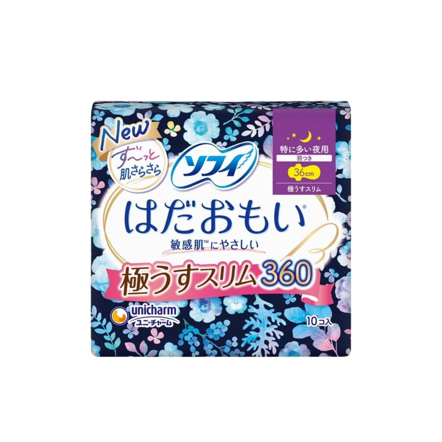 unicharm-*[日版](36cm/10片)升吸夜用敏感肌適用柔軟量多衛生巾衛生棉(4903111333509)[平行進口]