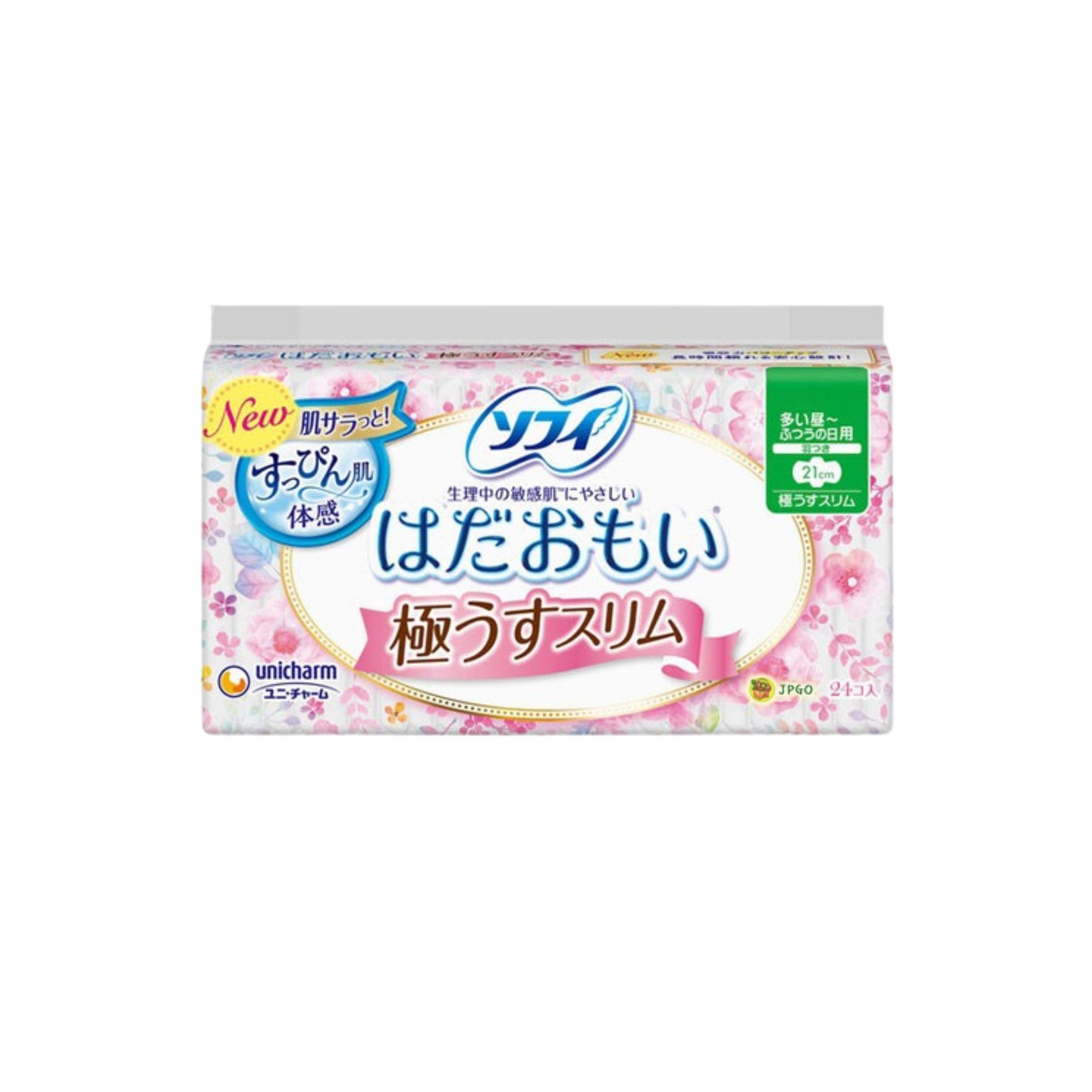 unicharm-*[日版](21cm/24片)升吸日用敏感肌適用柔軟量多衛生巾衛生棉(4903111362301)[平行進口]