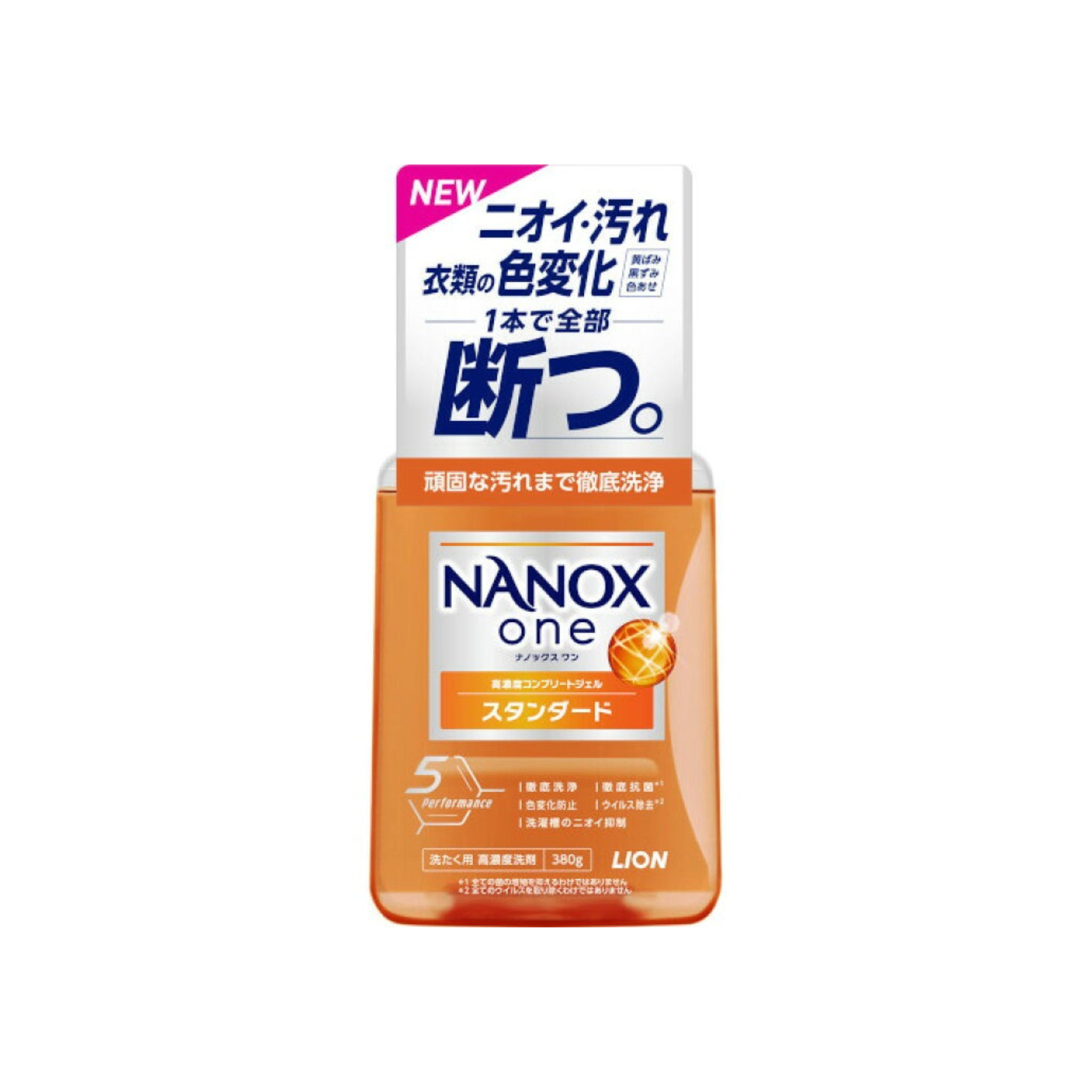 獅王-*[橙-強洗淨力]Nanox One 納米樂濃縮抗菌洗衣液380g (4903301350576)[平行進口]