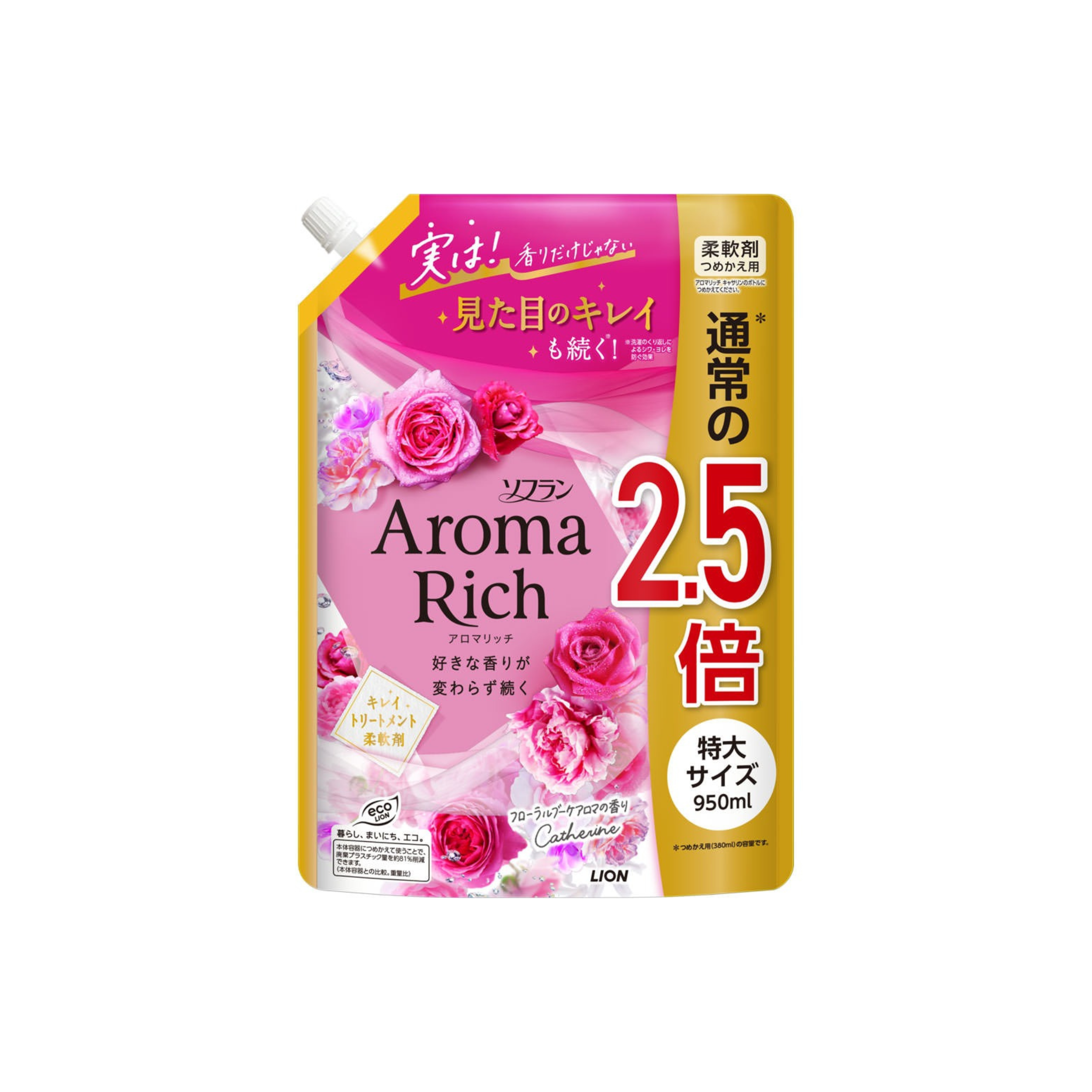 獅王-*[玫瑰] Amora Rich 柔順劑補充裝 950ml (4903301353225)[平行進口]