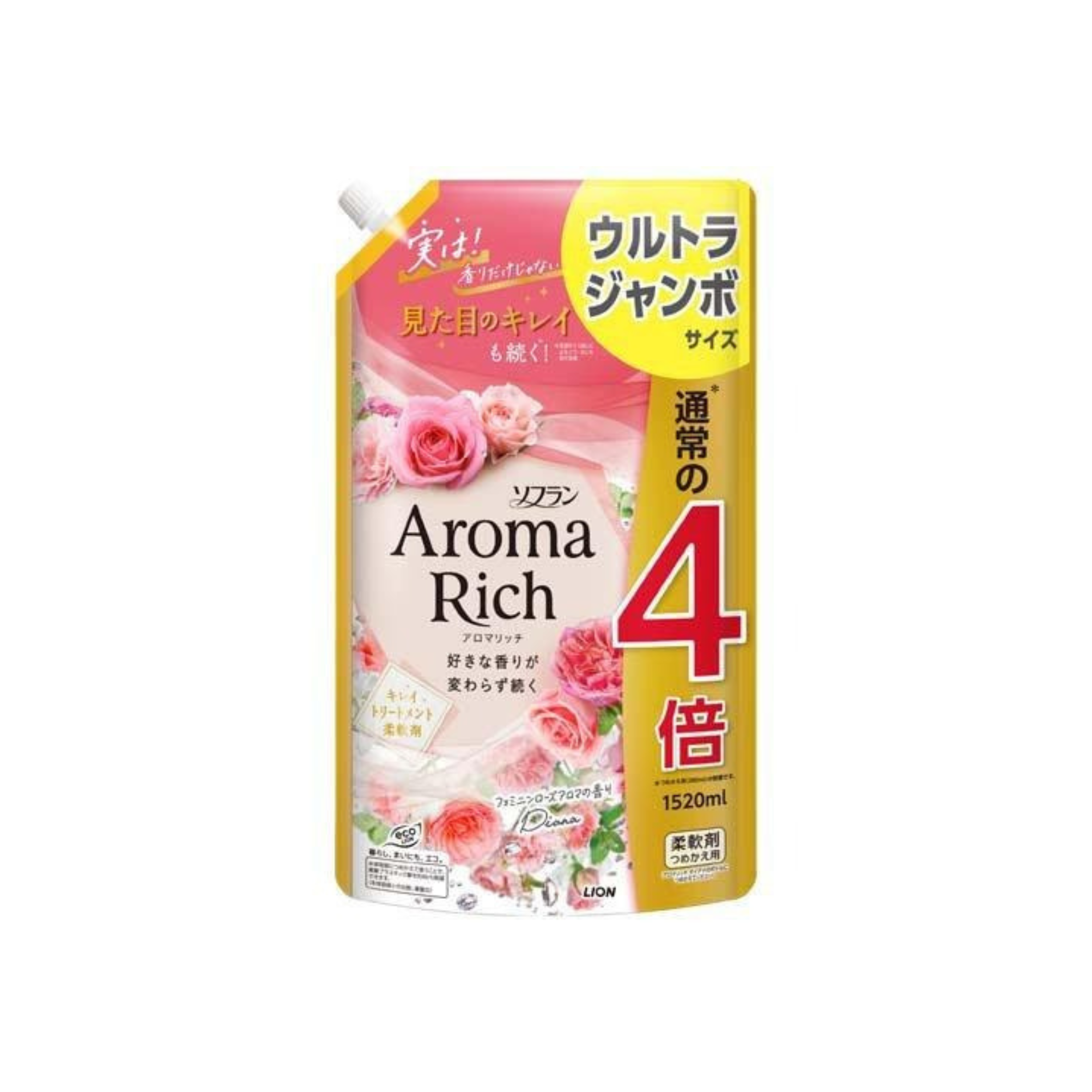 獅王-*[花香] Amora Rich 柔順劑 補充裝 1520ml (4903301353331)[平行進口]