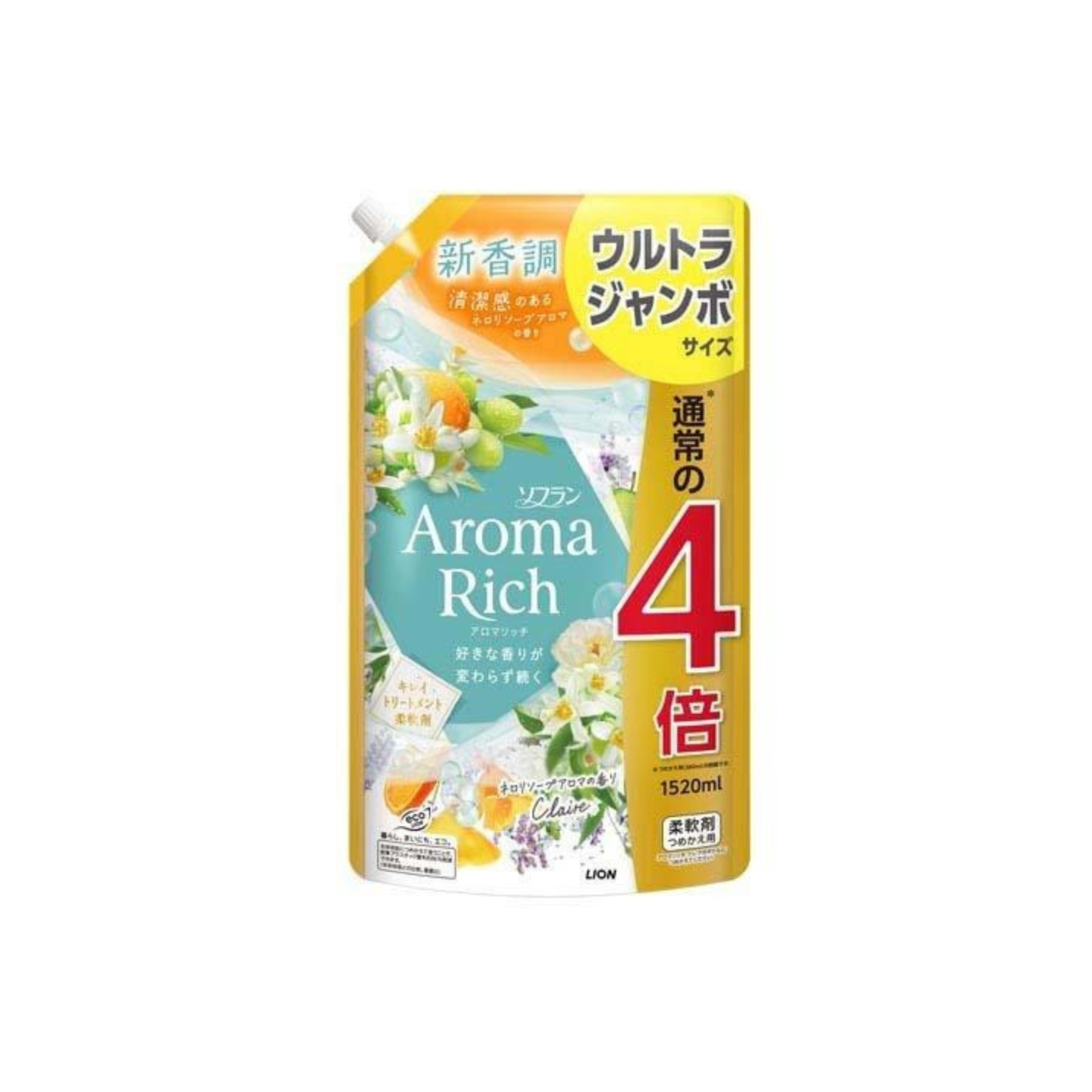 獅王-*[橙花皂香] Amora Rich 柔順劑 補充裝 1520ml (4903301367116)[平行進口]