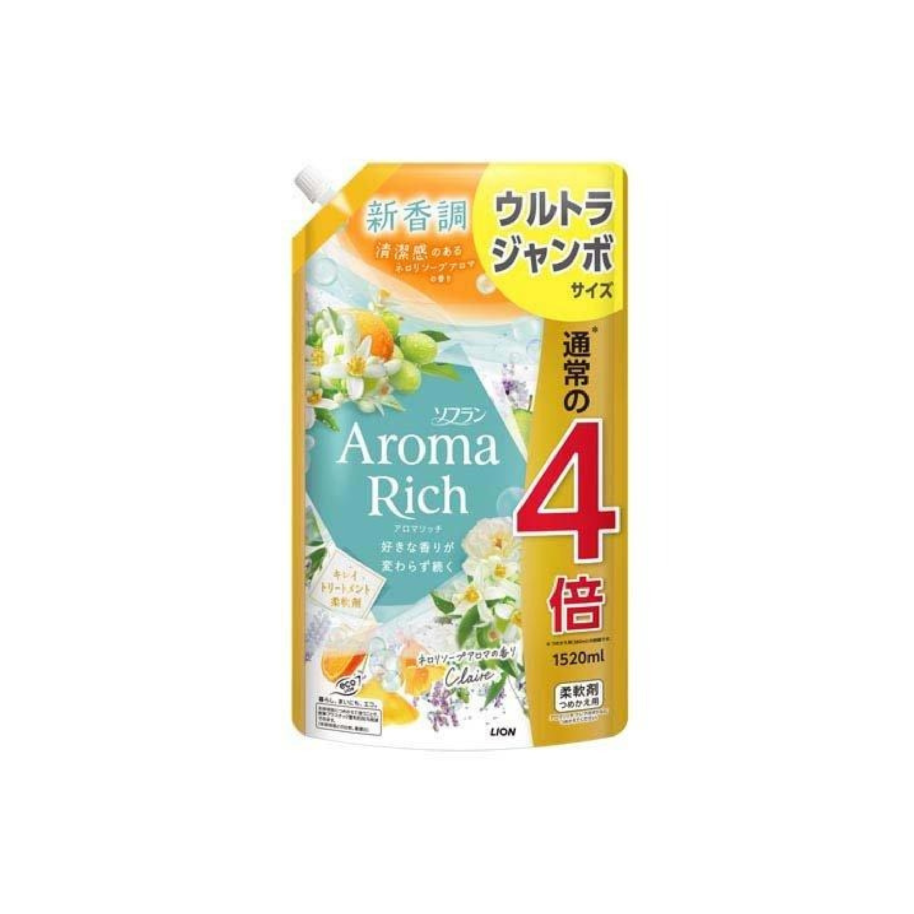 獅王-*[橙花皂香] Amora Rich 柔順劑 補充裝 1520ml (4903301367116)[平行進口]