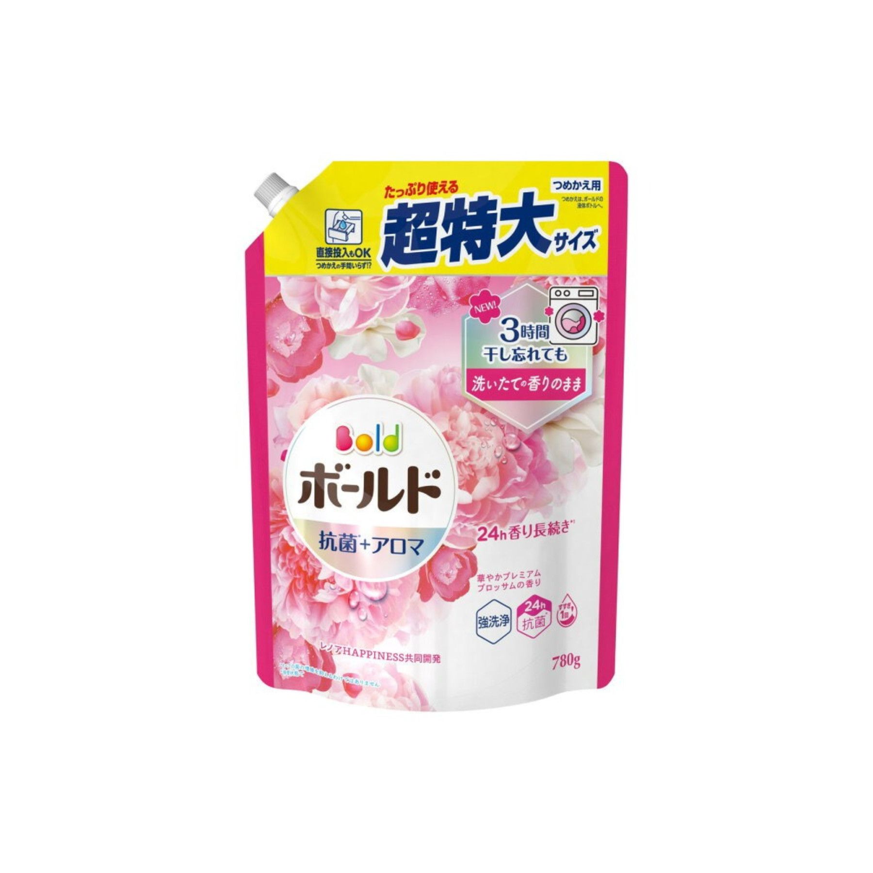 Bold-*[牡丹花香]消臭抗菌柔順洗衣液 補充裝 780g(4987176190451)[平行進口]