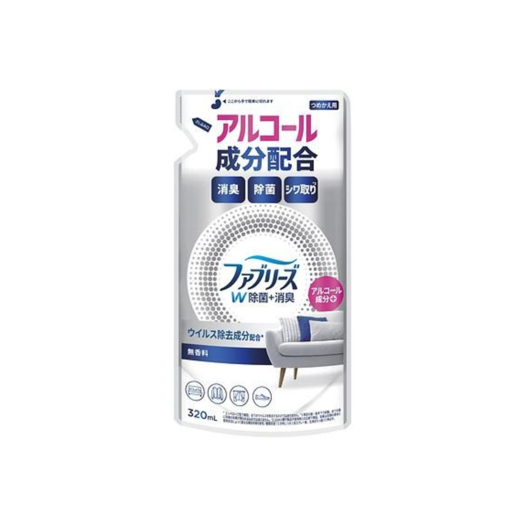 Ariel-*[雙倍除菌]Febreze 風倍清 99.9% 織物除菌消臭噴霧 320ml 無香 酒精 補充裝 320ml(4987176286451)[平行進口]