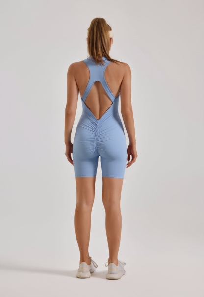 Sticky elastic lapel one-piece shorts