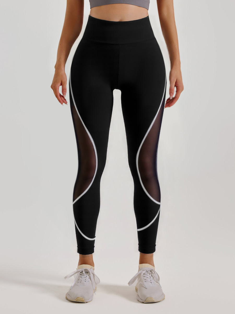 Sticky elastic color blocking side mesh pants