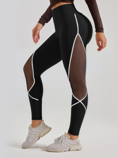 Sticky elastic color blocking side mesh pants