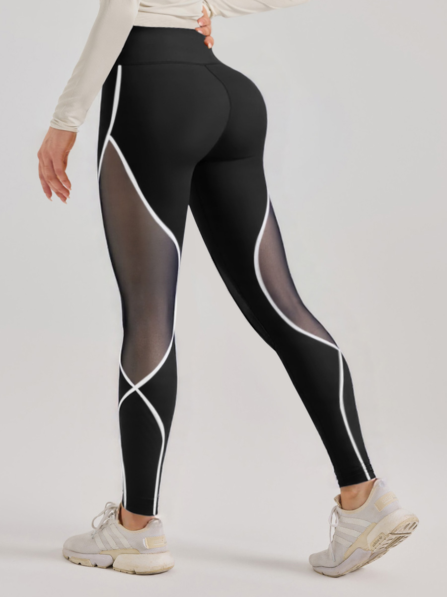 Sticky elastic color blocking side mesh pants