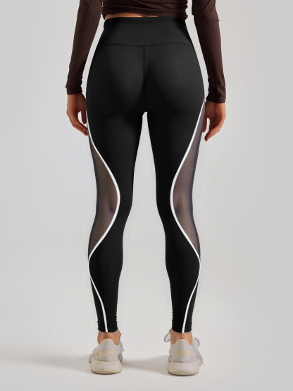 Sticky elastic color blocking side mesh pants