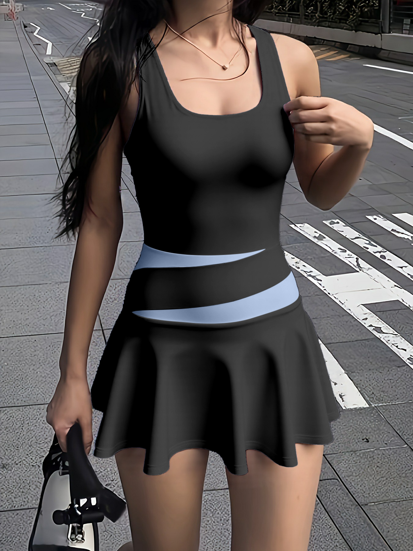 Waisted splicing one-piece dress