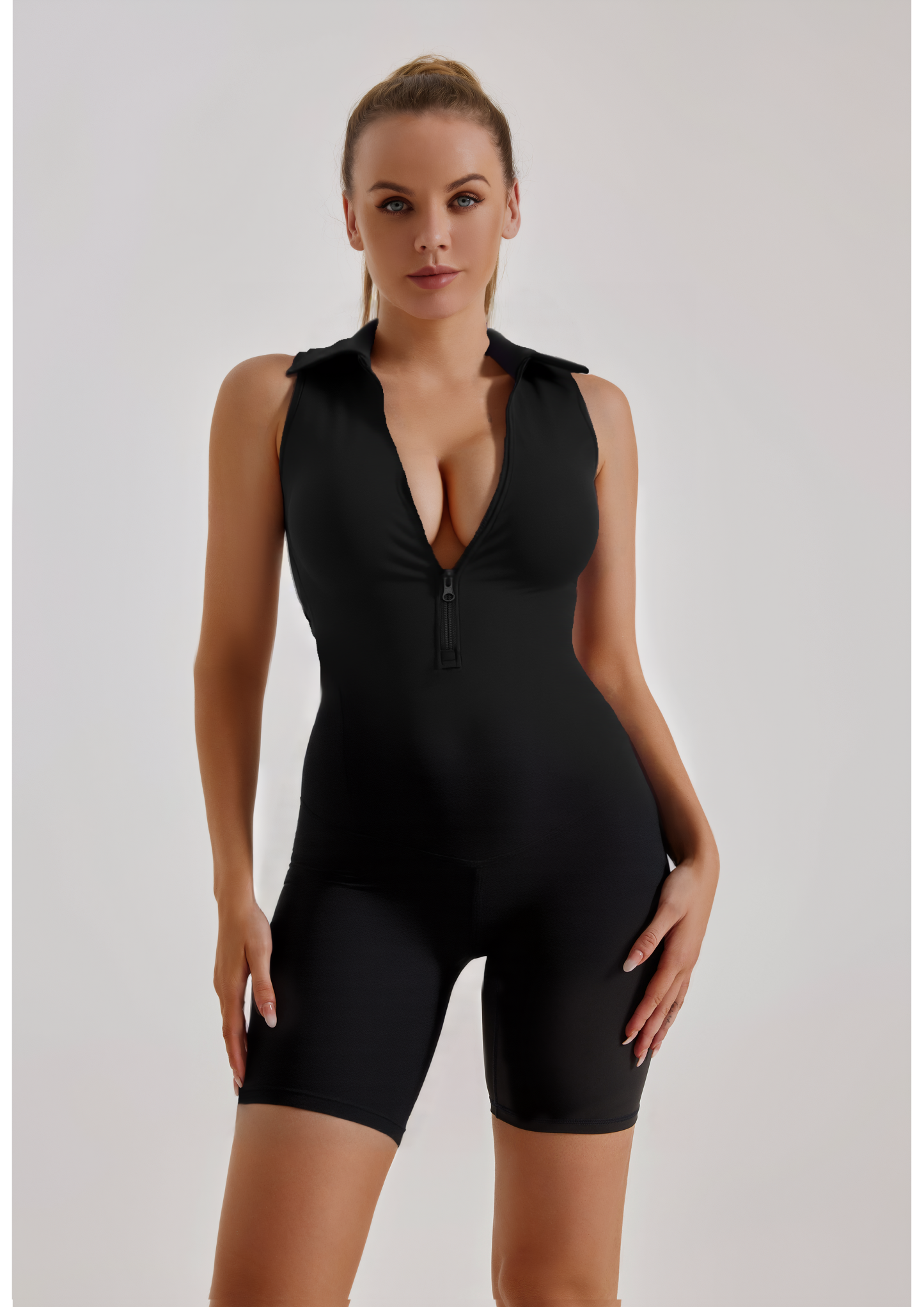 Sticky elastic lapel one-piece shorts