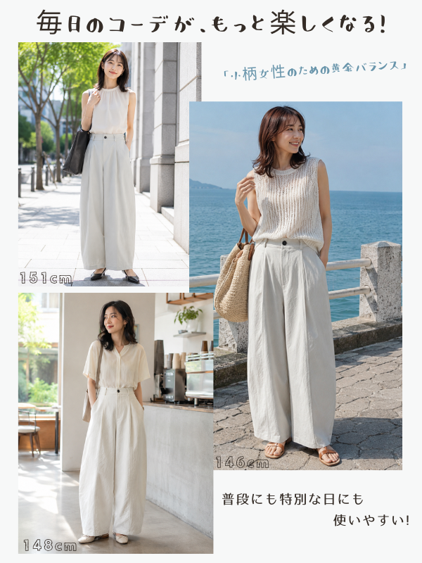 【2点12,690円】「身長145cm以上向け」抜け感ゆったりカーブラインワイドパンツオールシーズン対応・ほどよい厚み