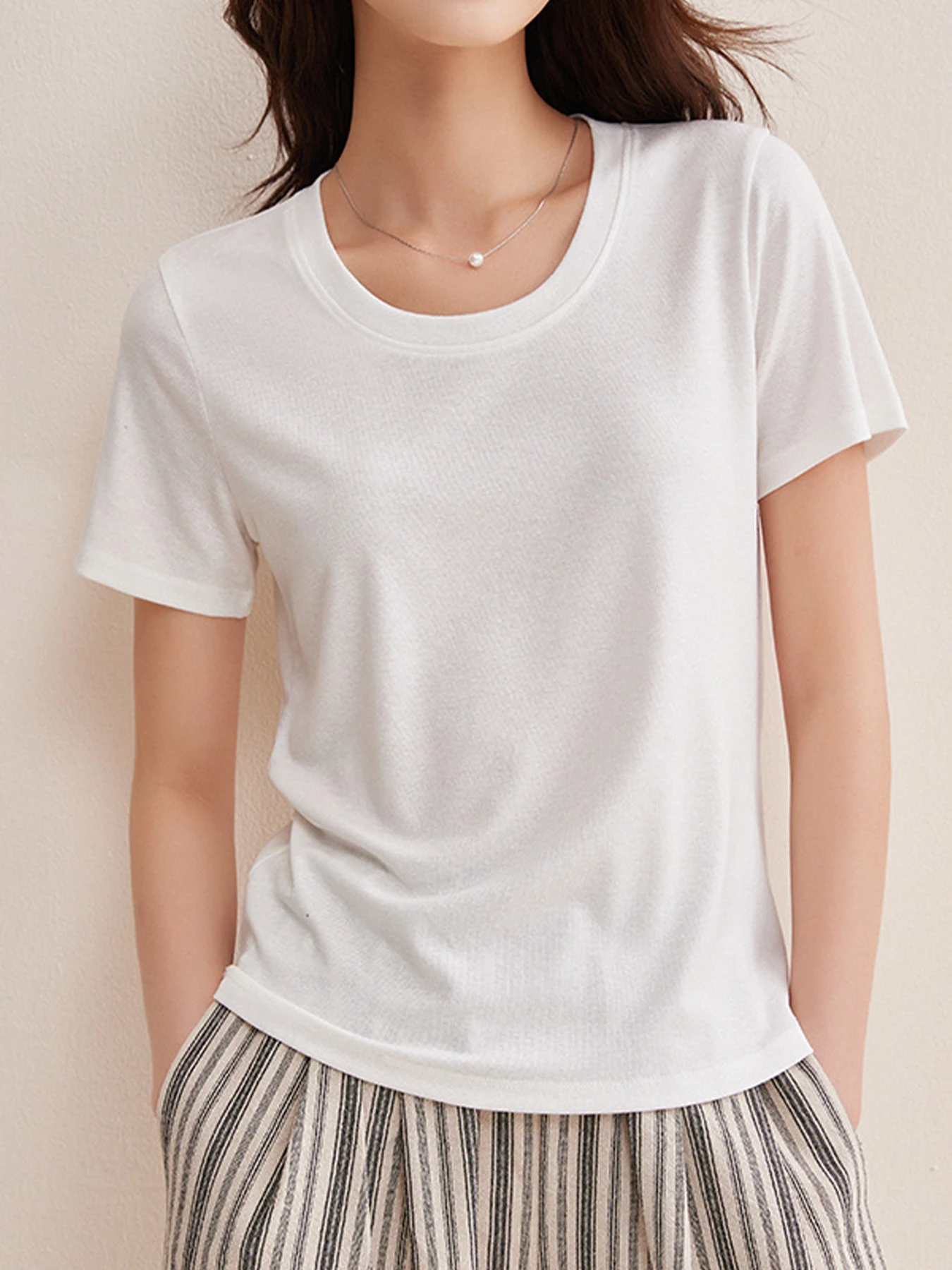 リヨセル×リネン素材すっきり見え半袖Tシャツ