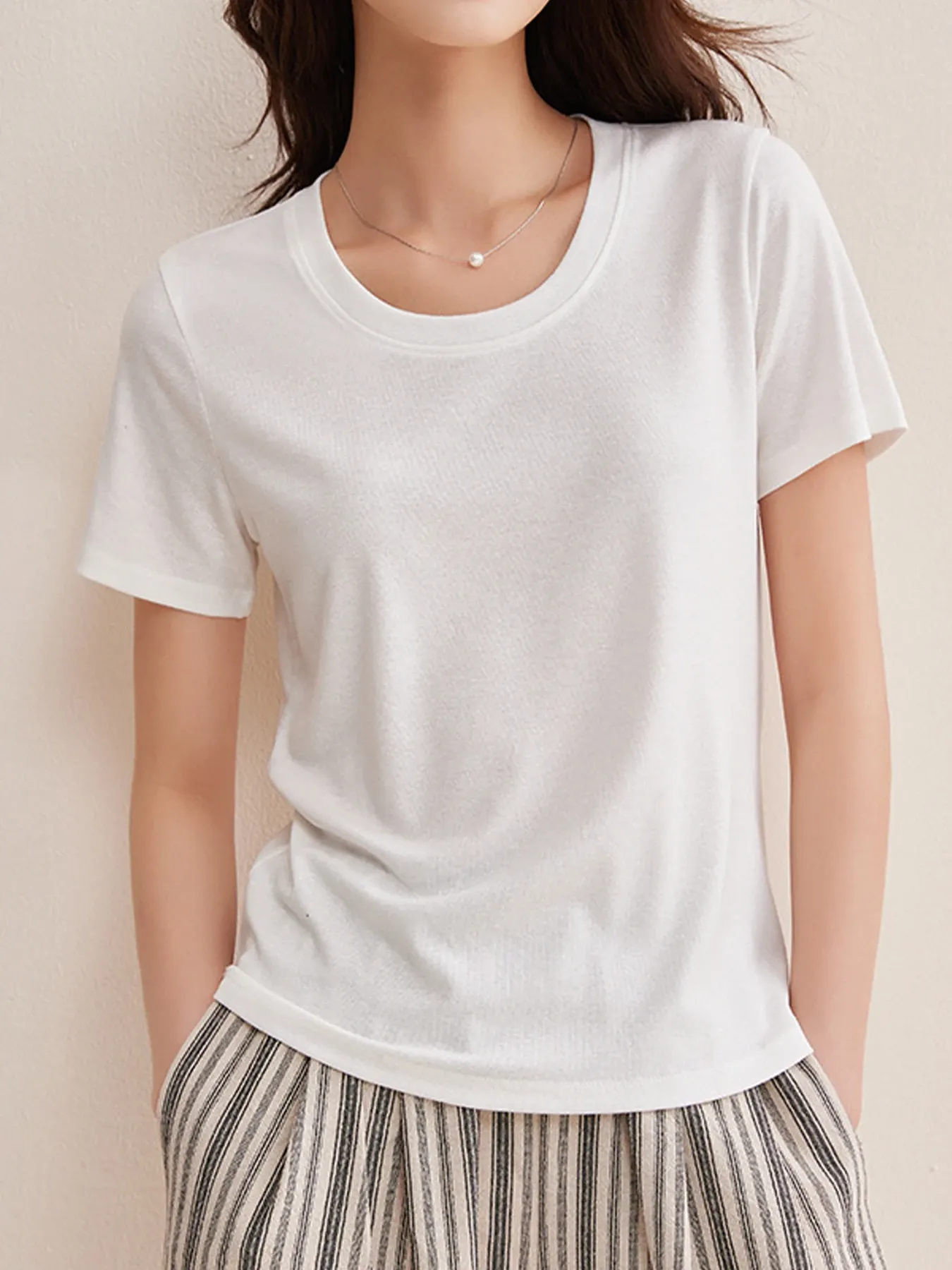 リヨセル×リネン素材すっきり見え半袖Tシャツ