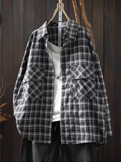 ゆったりシルエットチェック柄シャツ