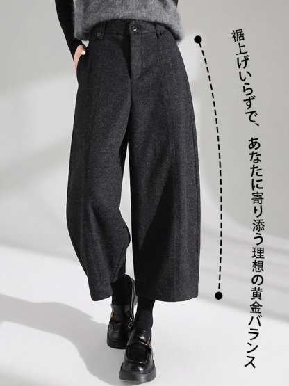 「身長145～155cm向け」高級感溢れるレトロなラシャカジュアルパンツ