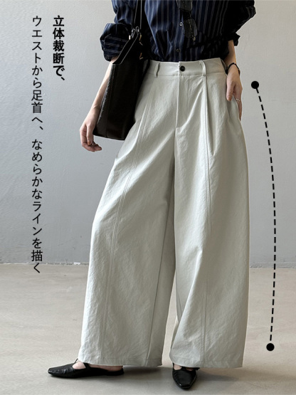 「身長152cm向け」新作抜け感のあるゆったりカーブラインワイドパンツ