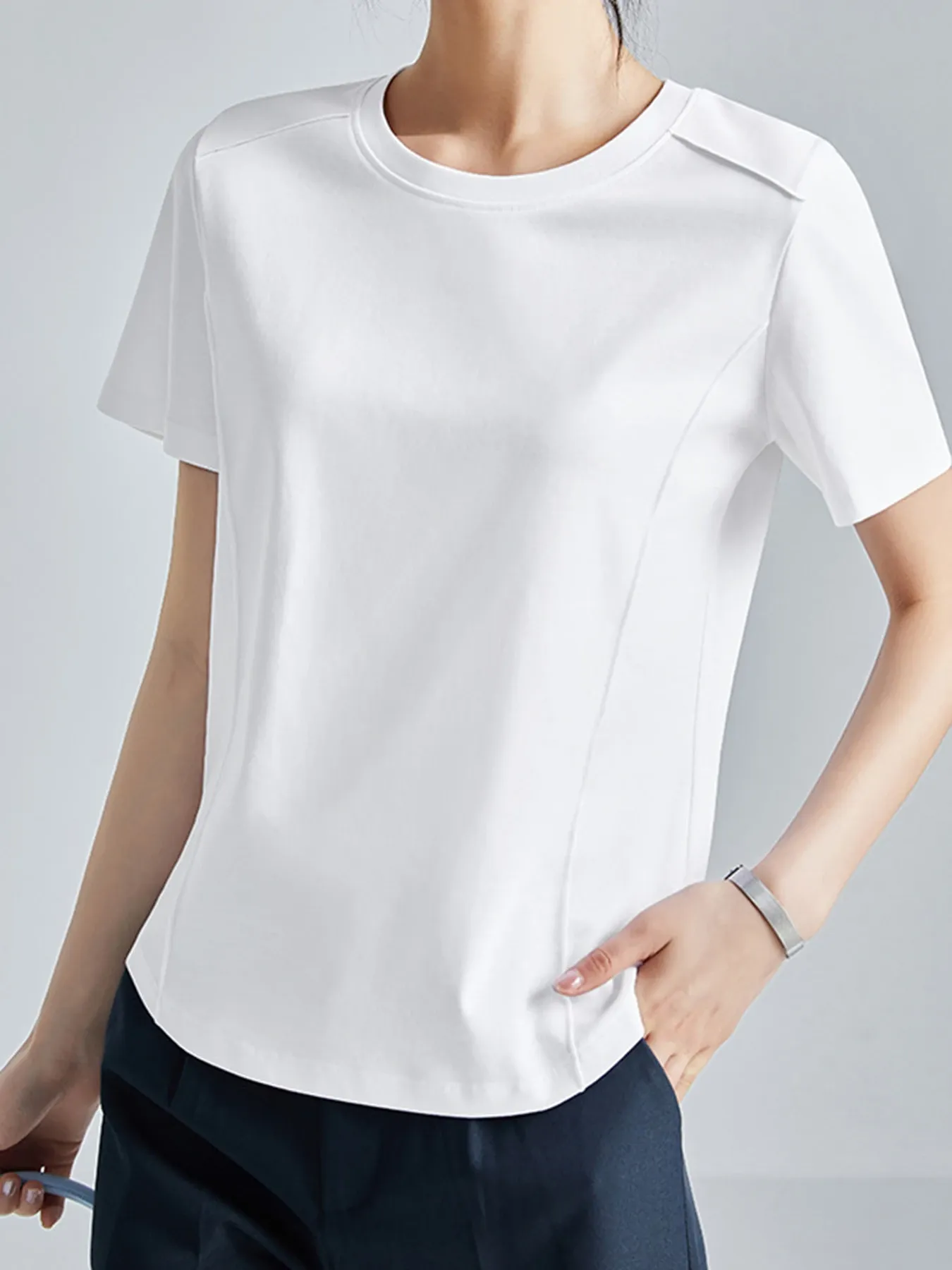 シルケットコットン素材クルーネック半袖Tシャツ