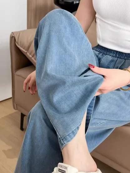 薄手リヨセル素材カジュアルなストレートデニムパンツ