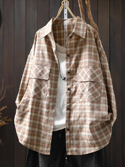 ゆったりシルエットチェック柄シャツ
