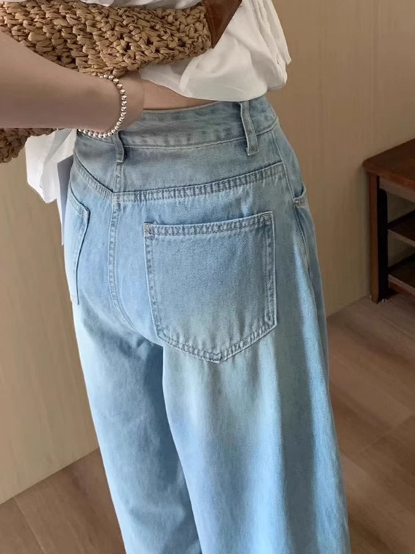 「身長147cm以上向け」小柄さん向けハイウエストゆったりデニムバナナパンツ