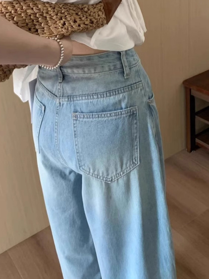 「身長147cm以上向け」小柄さん向けハイウエストゆったりデニムバナナパンツ
