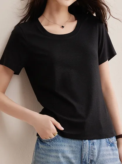 リヨセル×リネン素材すっきり見え半袖Tシャツ