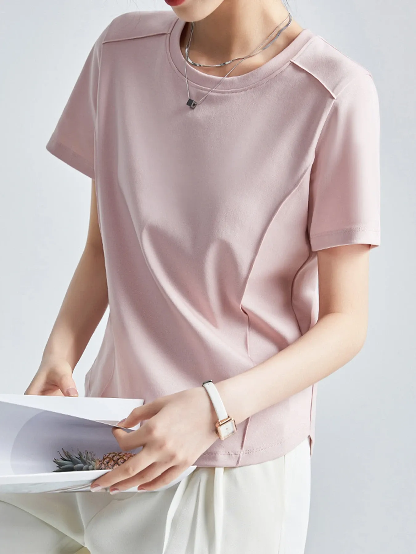 シルケットコットン素材クルーネック半袖Tシャツ