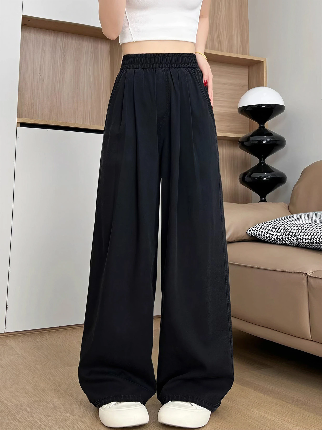 薄手リヨセル素材カジュアルなストレートデニムパンツ