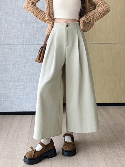 ゆったりハイウエスト細見えワイドパンツ