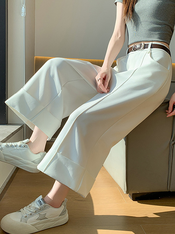 ゆったりハイウエストロールアップワイドパンツ