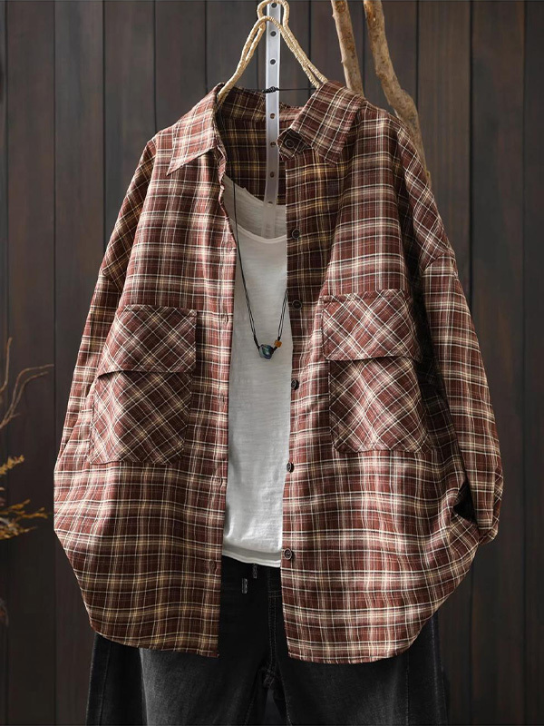 ゆったりシルエットチェック柄シャツ
