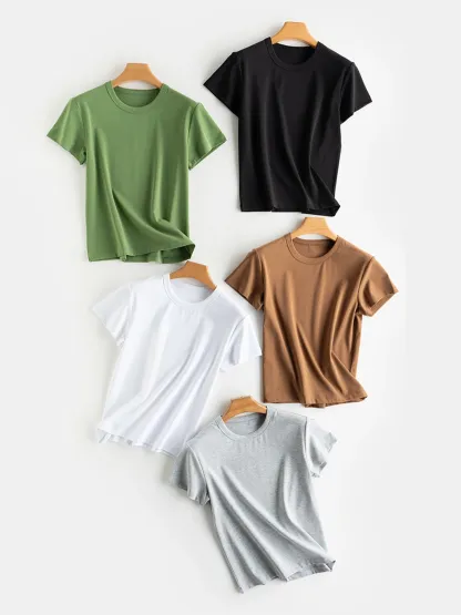 ミニマルな抗菌ノンアイロン半袖Tシャツ