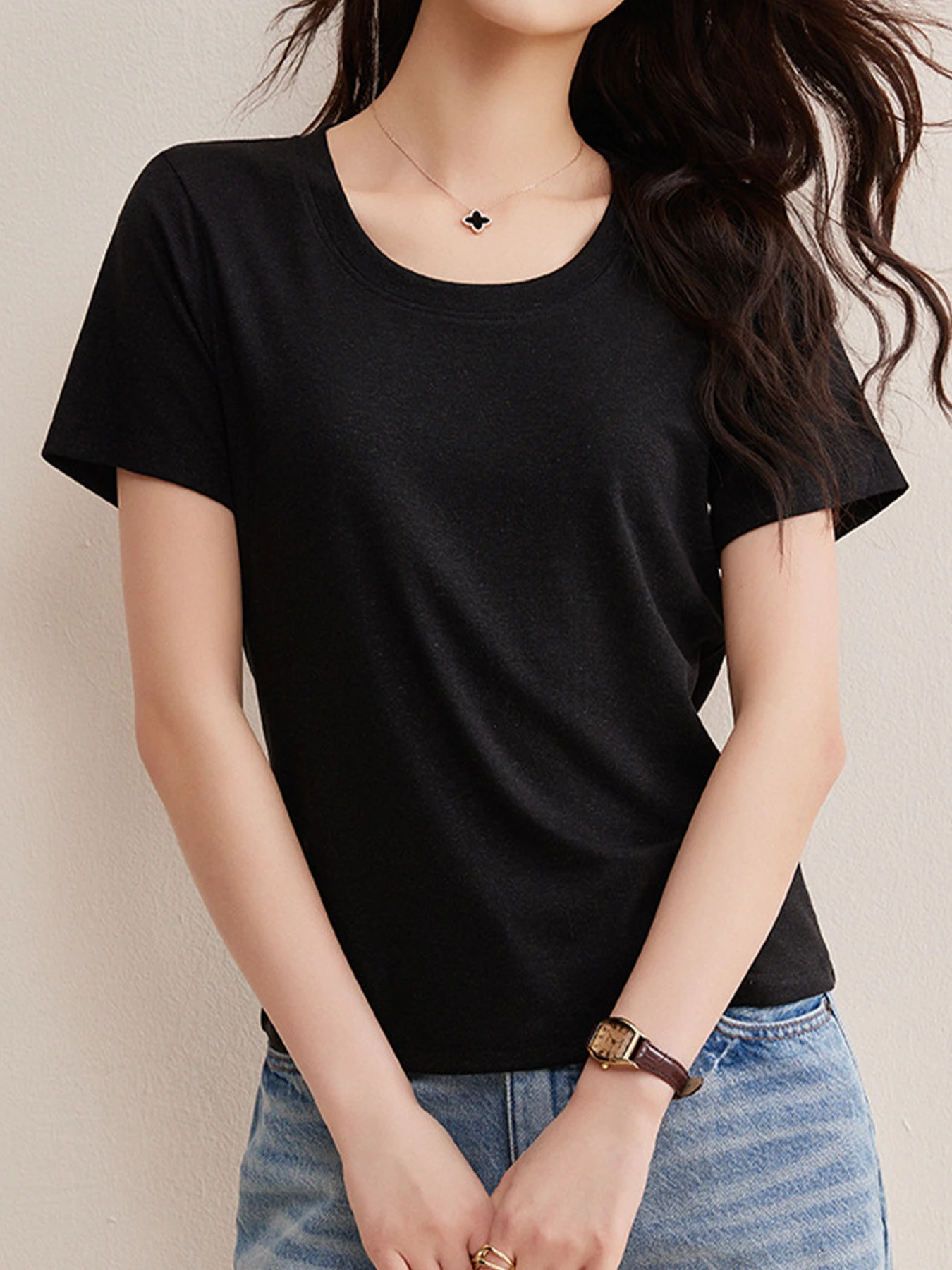 リヨセル×リネン素材すっきり見え半袖Tシャツ