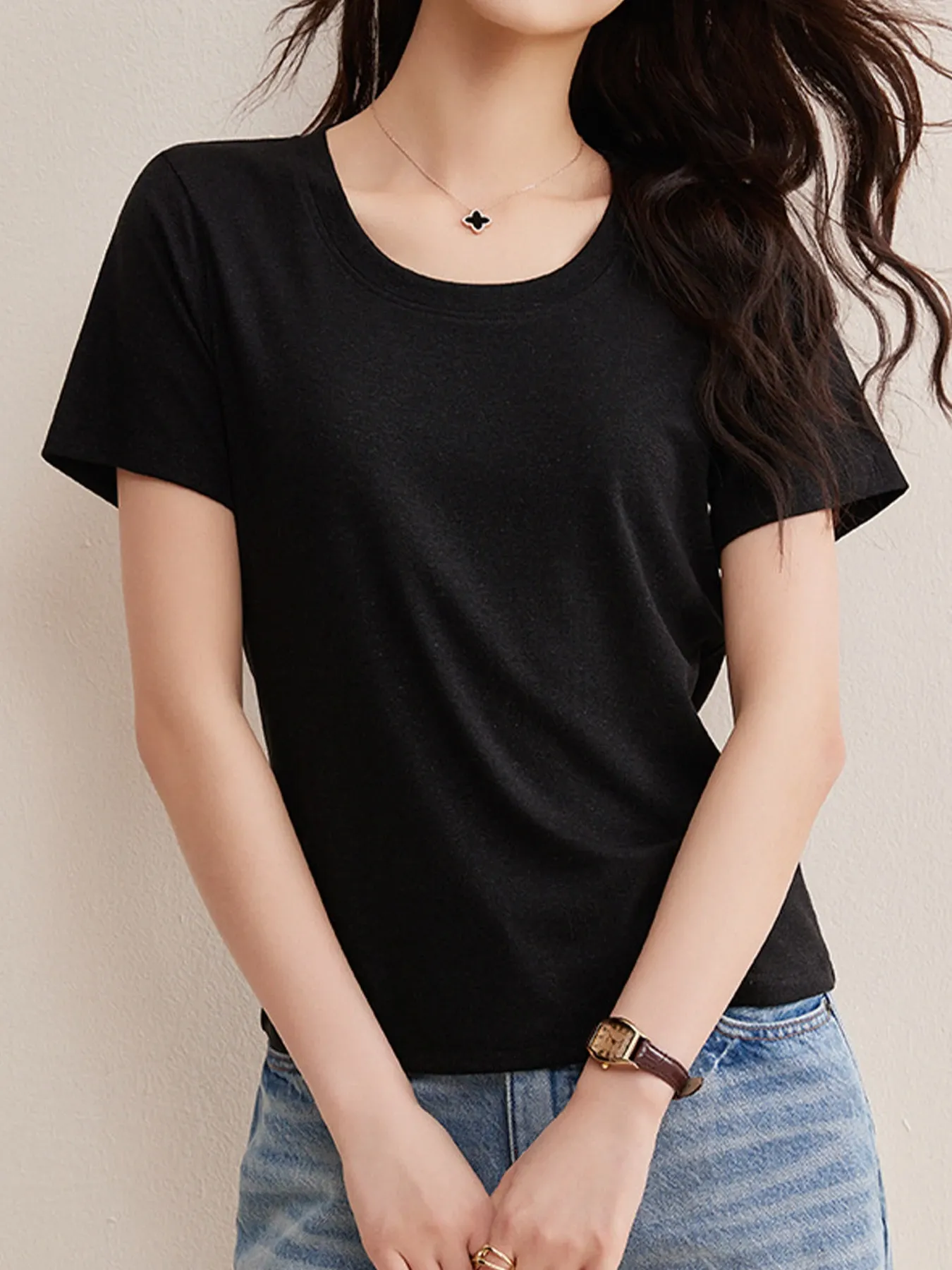 リヨセル×リネン素材すっきり見え半袖Tシャツ