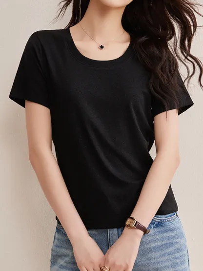 リヨセル×リネン素材すっきり見え半袖Tシャツ